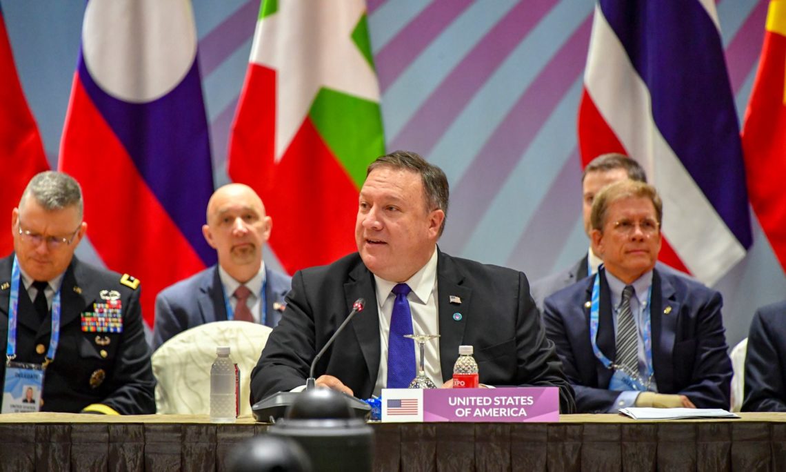 Secretary Pompeo delivering opening remarks at the U.S.-ASEAN Ministerial Meeting (State Dept. Images)